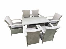 Fimous Rattan Garden Furniture Set with Rectangular Dining Table & Dining Chairs 6 Seater Light Grey Mixed - thumbnail 2