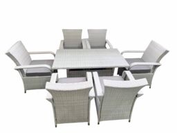 Fimous Rattan Garden Furniture Set with Rectangular Dining Table & Dining Chairs 6 Seater Light Grey Mixed - thumbnail 1
