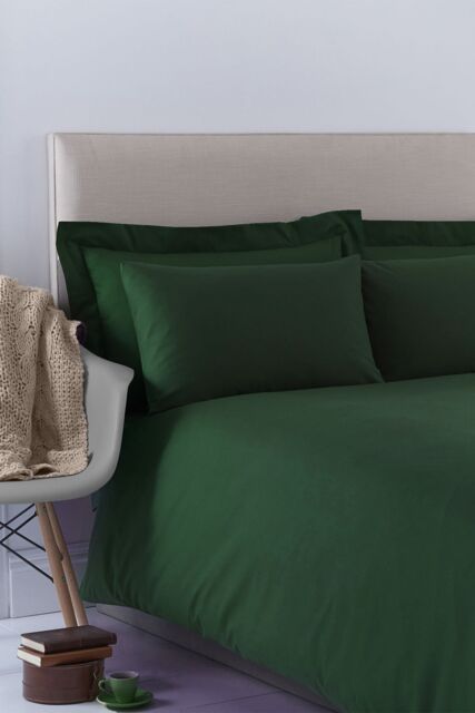 Martex Poetry Plain Dyed Duvet Cover Set in Bottle Green - Size: Single - image 1