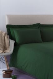 Martex Poetry Plain Dyed Duvet Cover Set in Bottle Green - Size: Single - thumbnail 1
