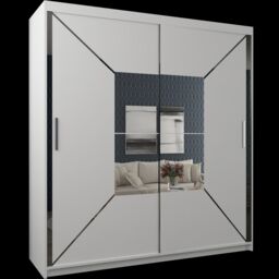 Sliding Wardrobes 4U Double Center Mirror Sliding Door Wardrobe 120cm X 217cm in White - Size: 120 cm X 217 cm - thumbnail 2