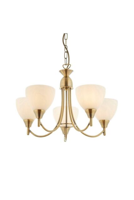 Netlighting Alton 5 Light Multi Arm Ceiling Pendant Antique Brass Opal Glass E14 in Gold - image 1