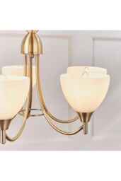 Netlighting Alton 5 Light Multi Arm Ceiling Pendant Antique Brass Opal Glass E14 in Gold - thumbnail 3
