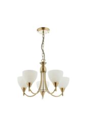 Netlighting Alton 5 Light Multi Arm Ceiling Pendant Antique Brass Opal Glass E14 in Gold - thumbnail 6