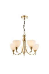 Netlighting Alton 5 Light Multi Arm Ceiling Pendant Antique Brass Opal Glass E14 in Gold - thumbnail 5