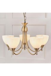 Netlighting Alton 5 Light Multi Arm Ceiling Pendant Antique Brass Opal Glass E14 in Gold - thumbnail 2