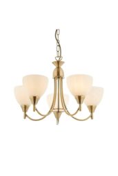 Netlighting Alton 5 Light Multi Arm Ceiling Pendant Antique Brass Opal Glass E14 in Gold - thumbnail 1