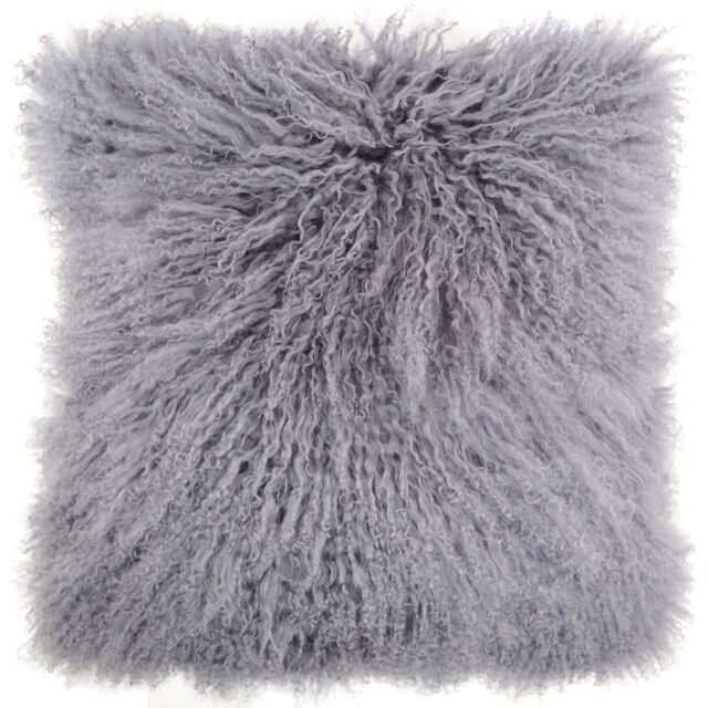 SNUGRUGS Mongolian Long Curly Wool Sheepskin Cushion with Cushion - 60cm x 60cm in Grey - Size: 60 cm x 60 cm - image 1