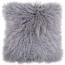 SNUGRUGS Mongolian Long Curly Wool Sheepskin Cushion with Cushion - 60cm x 60cm in Grey - Size: 60 cm x 60 cm