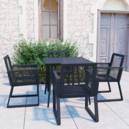 Berkfield Home Durable 5 Piece Outdoor Dining Set PVC Rattan Black - thumbnail 2