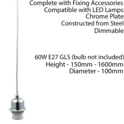 Loops Hanging Ceiling Pendant Light CHROME Long Cable Lamp Shade Bulb Holder & Rose - thumbnail 2