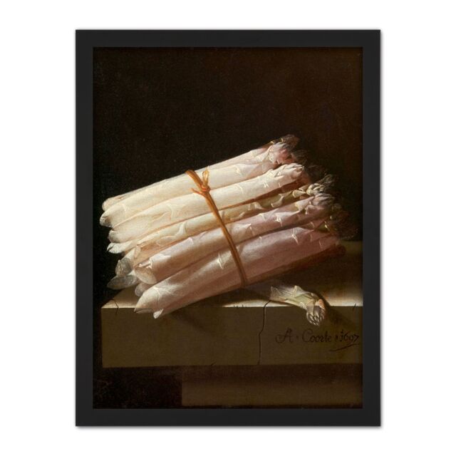 "Artery8 Wall Art Print Adriaen Coorte Still Life With Asparagus Painting Large Framed Wall Décor Art in White - Size: W18"" x H24""" - image 1