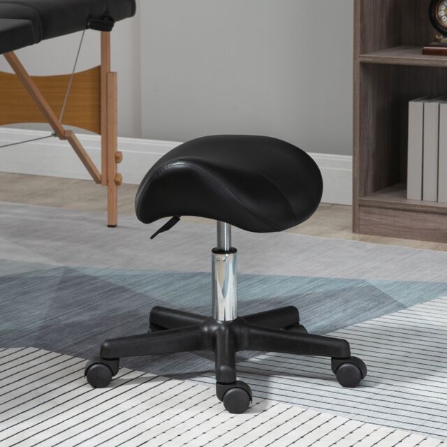 HOMCOM Saddle Stool Adjustable Rolling Salon Chair for Massage Spa Beauty in Black - image 1