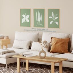 Wee Blue Coo Pack of 3 Sage Green Tree Plant Detailed Foliage Xray Imprint Monochrome Botanical Unframed Wall Art Living Room Prints Set in Pale Green - thumbnail 3
