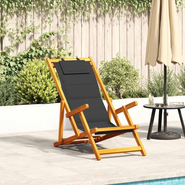 Berkfield Home Folding Beach Chair with Armrests Black Acacia Wood & Textilene - image 1
