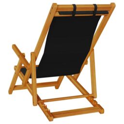 Berkfield Home Folding Beach Chair with Armrests Black Acacia Wood & Textilene - thumbnail 7