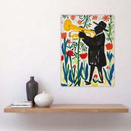 "Artery8 Jazz Trombonist in Tulips Painting Fun Colourful Wall Art Print - Size: W18"" x H24""" - thumbnail 4