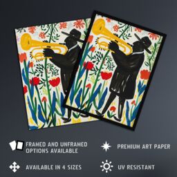 "Artery8 Jazz Trombonist in Tulips Painting Fun Colourful Wall Art Print - Size: W18"" x H24""" - thumbnail 2