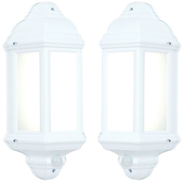 Loops 2 PACK IP44 Outdoor Wall Light Matt White Traditional Lantern PIR Motion Lamp - image 1