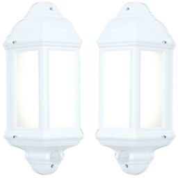 Loops 2 PACK IP44 Outdoor Wall Light Matt White Traditional Lantern PIR Motion Lamp - thumbnail 1