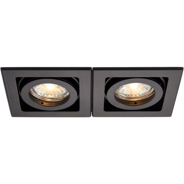 Loops Twin Adjustable Recessed Boxed Downlight - 2 x 50W GU10 Reflector - Matt Black - image 1