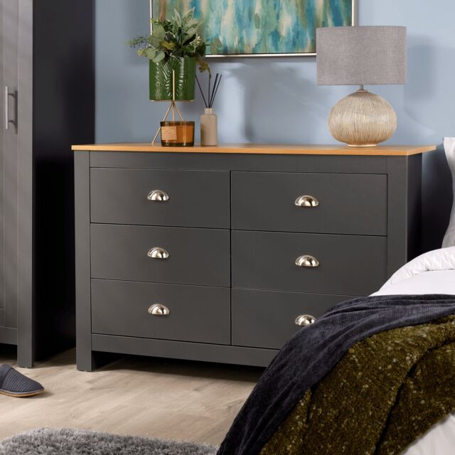 Home Source Chest of 6 Drawers Wooden Bedroom Home Clothing Storage Cabinet in Dark Grey - image 1