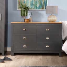 Home Source Chest of 6 Drawers Wooden Bedroom Home Clothing Storage Cabinet in Dark Grey - thumbnail 3