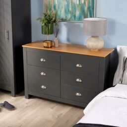Home Source Chest of 6 Drawers Wooden Bedroom Home Clothing Storage Cabinet in Dark Grey - thumbnail 2