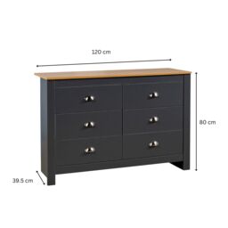 Home Source Chest of 6 Drawers Wooden Bedroom Home Clothing Storage Cabinet in Dark Grey - thumbnail 8