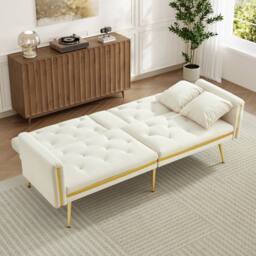 BTM Two seater sofa bed with adjustable backrest & cup holders in White - thumbnail 6