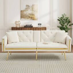 BTM Two seater sofa bed with adjustable backrest & cup holders in White - thumbnail 3