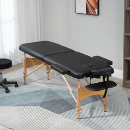 HOMCOM Wooden Folding Spa Beauty Massage Table w/ 2 Sections, Carry Bag in Black - Size: Single - thumbnail 1