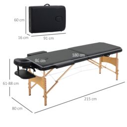 HOMCOM Wooden Folding Spa Beauty Massage Table w/ 2 Sections, Carry Bag in Black - Size: Single - thumbnail 3