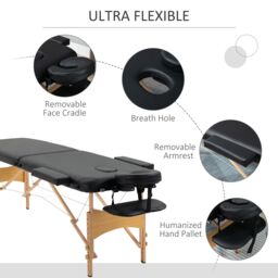HOMCOM Wooden Folding Spa Beauty Massage Table w/ 2 Sections, Carry Bag in Black - Size: Single - thumbnail 6