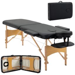 HOMCOM Wooden Folding Spa Beauty Massage Table w/ 2 Sections, Carry Bag in Black - Size: Single - thumbnail 2