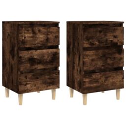 Berkfield Home Bed Cabinets with Solid Wood Legs 2 pcs Smoked Oak 40x35x69 cm in Brown - Size: 40 x 35 x 69 cm - thumbnail 2