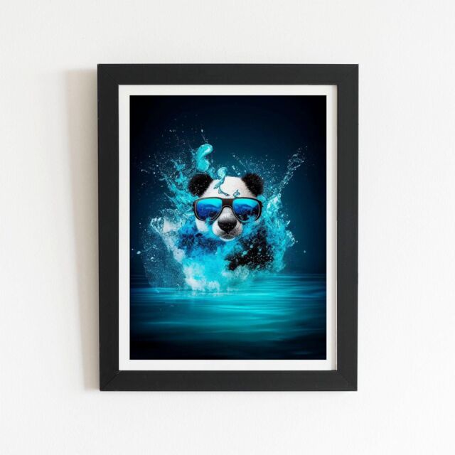 "Warren Reed - Designer Panda With Glasses Splashart Water Framed Art Print in Black - Size: W12"" x H16""" - image 1