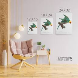 "Artery8 The Yellow Crowned Parakeet Levaillant Canvas Wall Art Print in White - Size: W12"" x H16""" - thumbnail 4