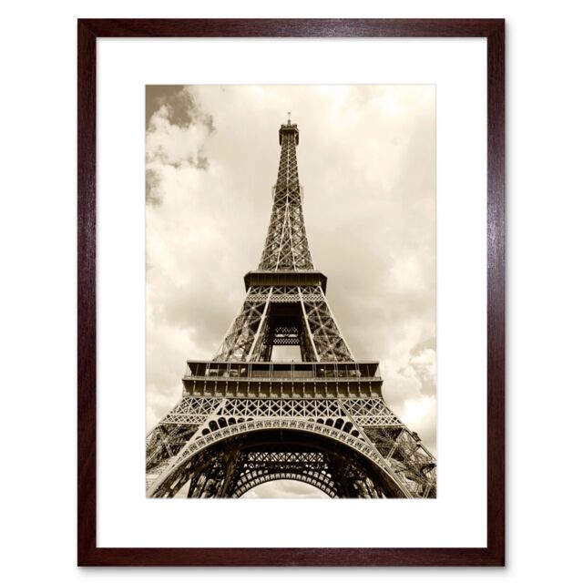 Artery8 Eiffel Tower France Vintage Sepia Photograph French Landmark Artwork Framed Wall Art Print 12X16 Inch in Brown - image 1