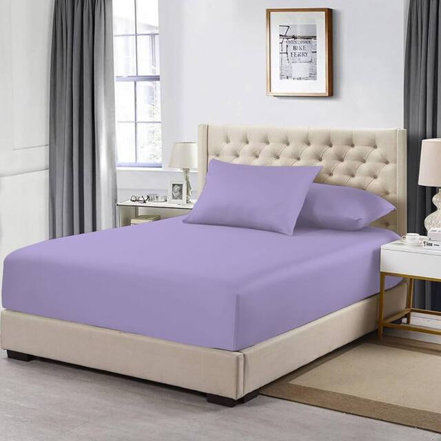 Homes-Linen 100% Egyptian Cotton 200TC Fitted Sheet 30cm Deep Pocket in Lilac - Size: King - image 1