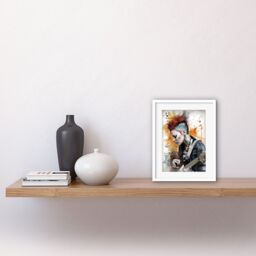 "Artery8 Wall Art Print Edgy Young Punk Woman with Mohawk & Electric Guitar Modern Watercolour Painting Artwork Framed 9X7 Inch - Size: W7"" x H9""" - thumbnail 2
