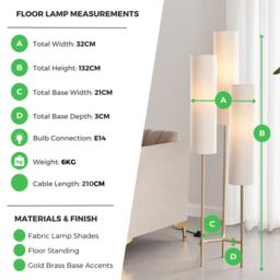 FurnitureboxUK Suri Brass Plated Boho Triple Floor Lamp 3 With White Shades in Gold - thumbnail 7