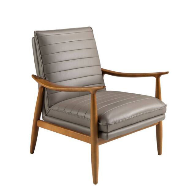 Angel Cerda Dark Grey Cowhide Leather Armchair with Honey Wood - image 1