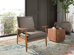 Angel Cerda Dark Grey Cowhide Leather Armchair with Honey Wood - thumbnail 3