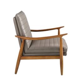 Angel Cerda Dark Grey Cowhide Leather Armchair with Honey Wood - thumbnail 6