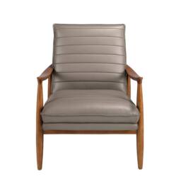 Angel Cerda Dark Grey Cowhide Leather Armchair with Honey Wood - thumbnail 2