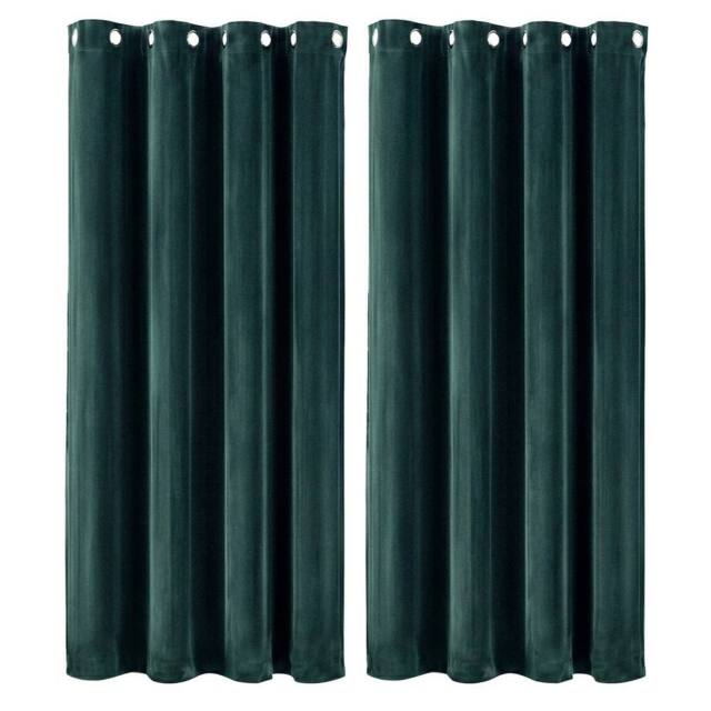 VOGREX Green Velvet Thermal Blackout Eyelet Curtains 46x54in - image 1