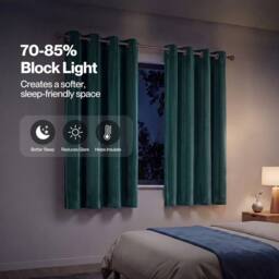 VOGREX Green Velvet Thermal Blackout Eyelet Curtains 46x54in - thumbnail 3