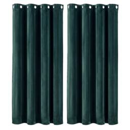 VOGREX Green Velvet Thermal Blackout Eyelet Curtains 46x54in - thumbnail 1