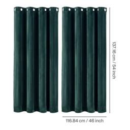 VOGREX Green Velvet Thermal Blackout Eyelet Curtains 46x54in - thumbnail 2